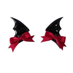 Halloween Hair Clip Accessories for Woman, Girls, Cute Black Devil Wing and Red Bow Hair Clip, Kids Gothic Anime Style Costume, Party Favor Supply (2Pcs of a Pair)
