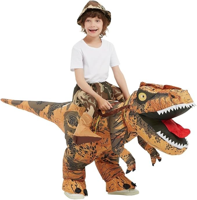 GOOSH Inflatable Dinosaur Costume Kids Halloween Blow up Costume for Boy Girl Funny Riding T Rex Costume for Party Cosplay