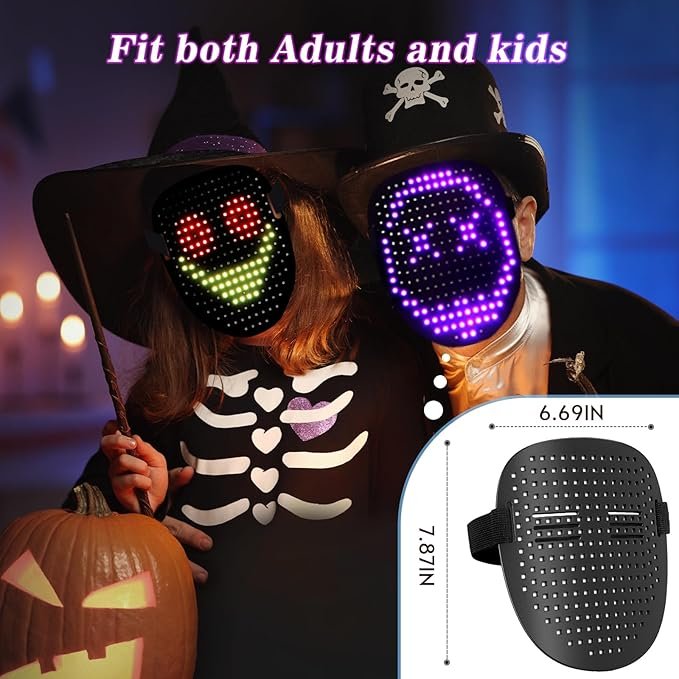 Led Mask Halloween Costume for Kids Adults, Face Transforming Light up Mask with Gesture Sensing, Cool Toys Great Gift for Birthday Costume Party Christmas - Image 5