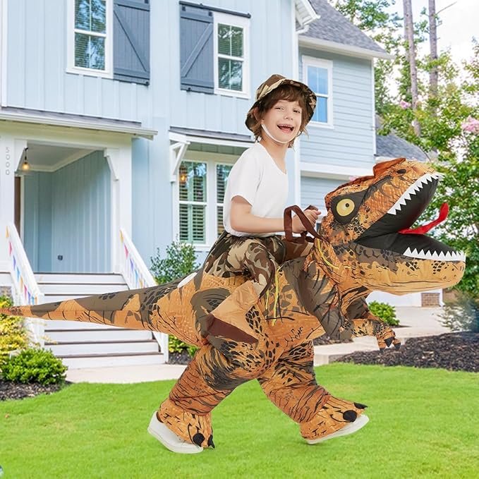 GOOSH Inflatable Dinosaur Costume Kids Halloween Blow up Costume for Boy Girl Funny Riding T Rex Costume for Party Cosplay - Image 2
