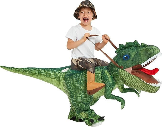 One Casa Inflatable Costume Dinosaur Riding T Rex Air Blow up Funny Party Halloween Costume for Kids - Image 5