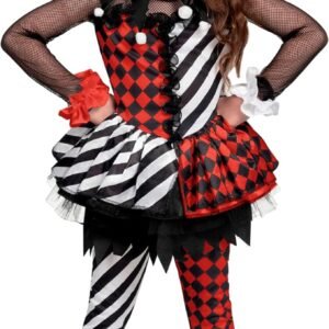 Spooktacular Creations Girls Clown Costume, Halloween Evil Clown Costume, Black and White Jester Dress for Girls Halloween