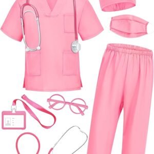 ICECUTE Doctor Costume for Kids Scrubs with Accessories,7Pcs Toddler Halloween Costume for Boy Girls,3-11 Years