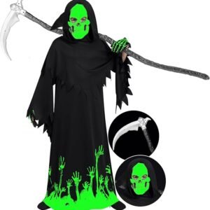 Spooktacular Creations Glow in the Dark Grim Reaper Costume for Boys, Halloween Costumes for Kids, Boys