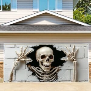 6 x 13 ft Halloween Garage Door Decorations Halloween decorations Witch Door Cover, Hanging Banner, Cauldron Backdrop Mural for Home, Outdoor, Indoor, Spooky Party, Wall, Window (Skull-2)