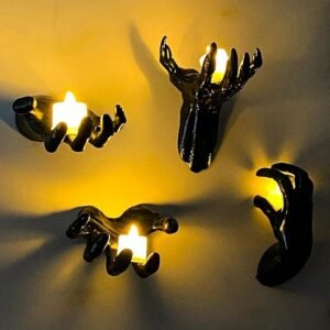 Halloween Decor Indoor, 4 Packs Creepy Reaching Hands with LED Candles, Life-Sized Gothic Wall Decor for Horror, Spooky Halloween Decorations for Home, Party, Goth & Dark Academia Style