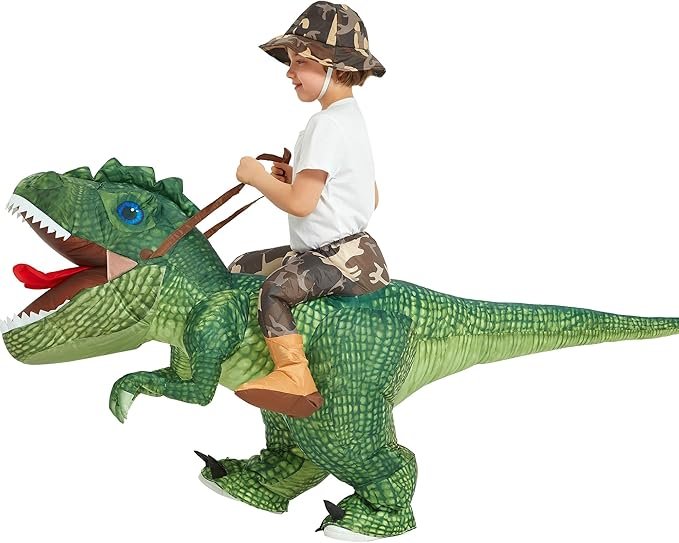 One Casa Inflatable Costume Dinosaur Riding T Rex Air Blow up Funny Party Halloween Costume for Kids