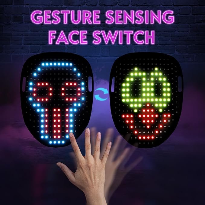Led Mask Halloween Costume for Kids Adults, Face Transforming Light up Mask with Gesture Sensing, Cool Toys Great Gift for Birthday Costume Party Christmas - Image 4