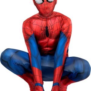 Marvel Spider-Man Official Youth Deluxe Zentai Costume - Deluxe Two-Way Stretch Spandex with Invisible Zippers and Wrist Openings for Added Convenience (M) Multi