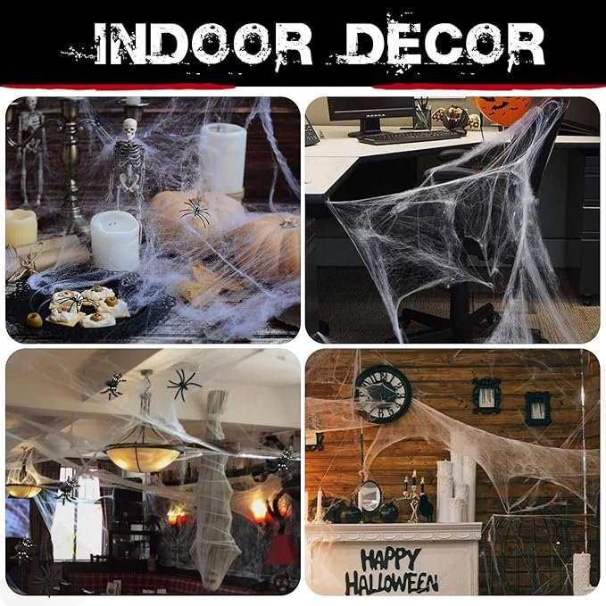 1400 sqft Halloween Spider Webs Decorations with 150 Extra Fake Spiders, Super Stretchy Cobwebs for Halloween Decor Indoor and Outdoor - Image 6
