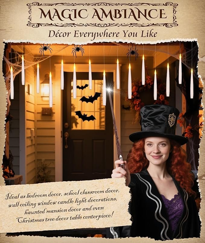 Halloween Decorations Floating Candles with Wand: 20Pcs Flameless Floating Candles with LED Warm Lights Battery Operated Magic Candle for Birthday Gifts Halloween Party Decorations Indoor Home Decor - Image 4