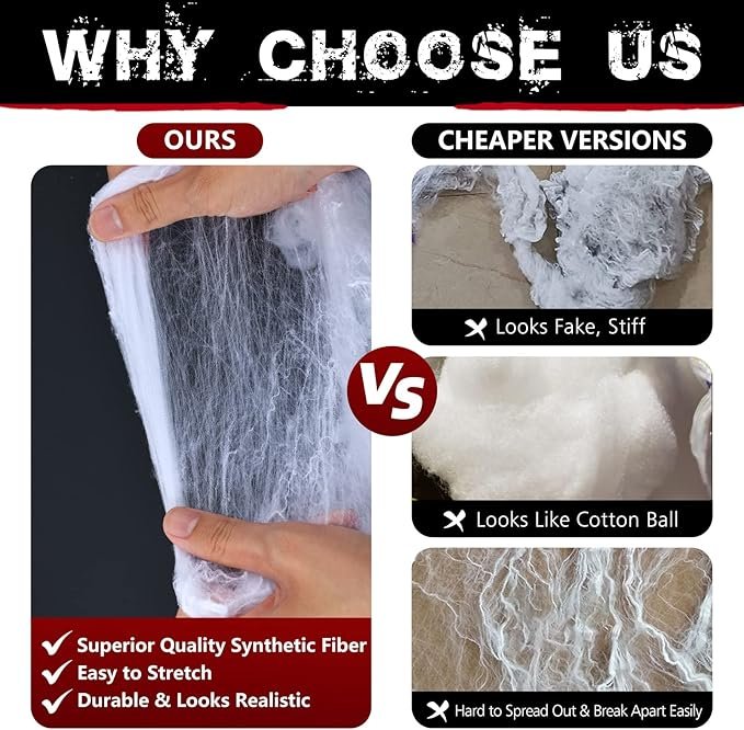 1400 sqft Halloween Spider Webs Decorations with 150 Extra Fake Spiders, Super Stretchy Cobwebs for Halloween Decor Indoor and Outdoor - Image 4