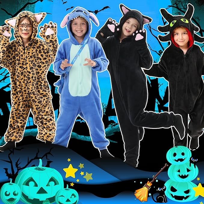 Blue Monster Kids Halloween Costume–Unisex Plush Onesie Pajamas with Hood, Tail & Bag, Fun Dress-Up & Sleepwear 4–10 - Image 6