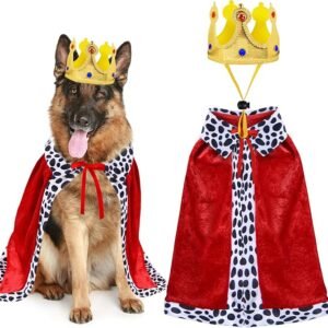 Dog King Costume, Dog Halloween Costumes King Cloak and Crown Set Funny King Prince Costume for Small Medium Large Dogs (Large)