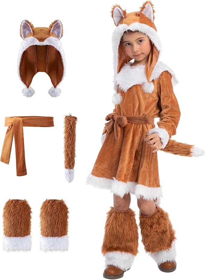 Spooktacular Creations Halloween Fox Costume for Girls, Kids Fox Costume Child for Halloween Dress Up, Jungle-themed Party