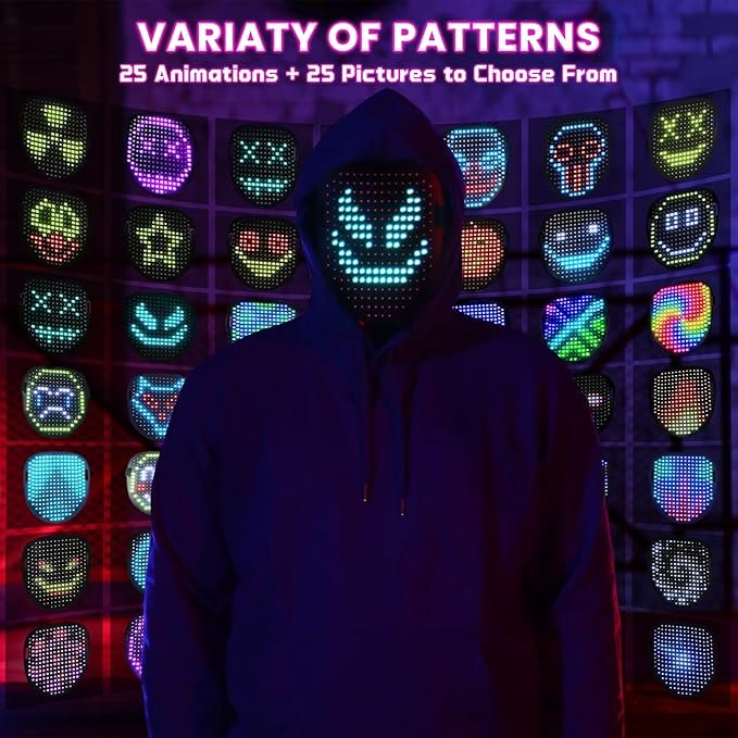 Led Mask Halloween Costume for Kids Adults, Face Transforming Light up Mask with Gesture Sensing, Cool Toys Great Gift for Birthday Costume Party Christmas - Image 2