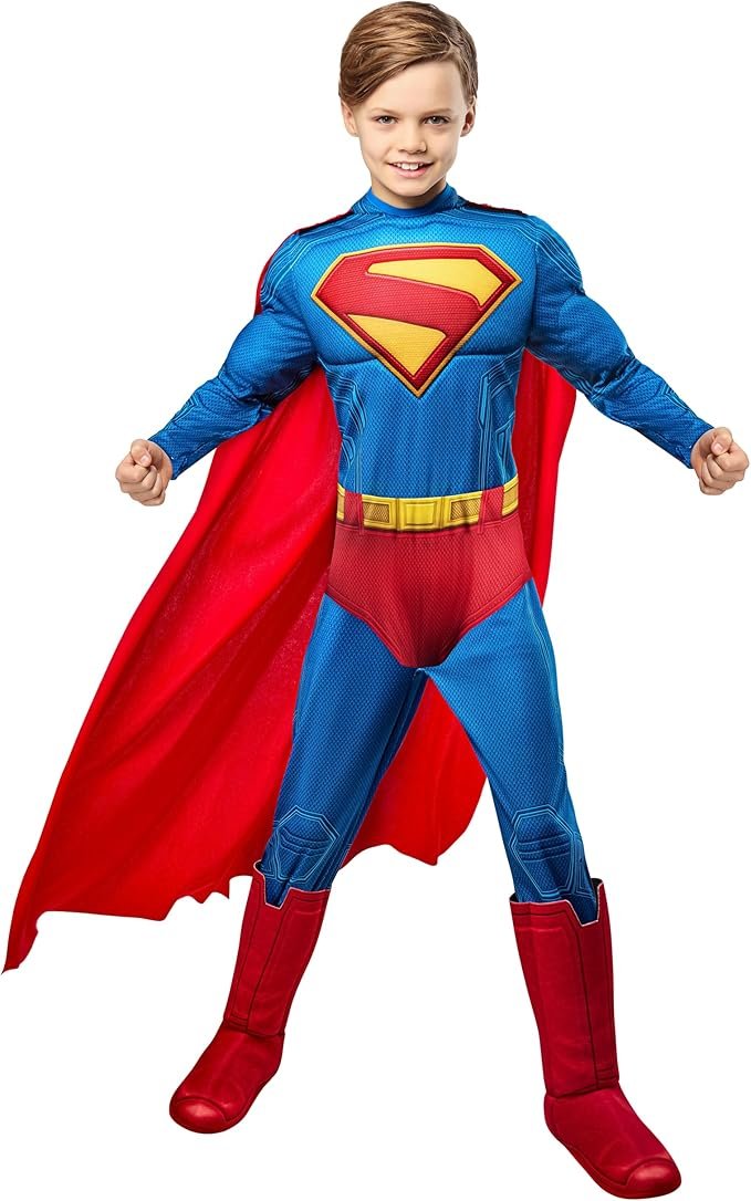 Rubies Superman Deluxe Kids Boys Costume Jumpsuit with Shoe Covers and Cape