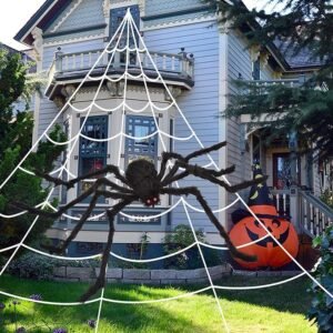 OCATO 200\" Halloween Spider Web + 59\" Giant Spider Decorations Fake Spider with Triangular Huge Spider Web for Indoor Outdoor Halloween Decorations Yard Home Costumes Parties Haunted House Décor