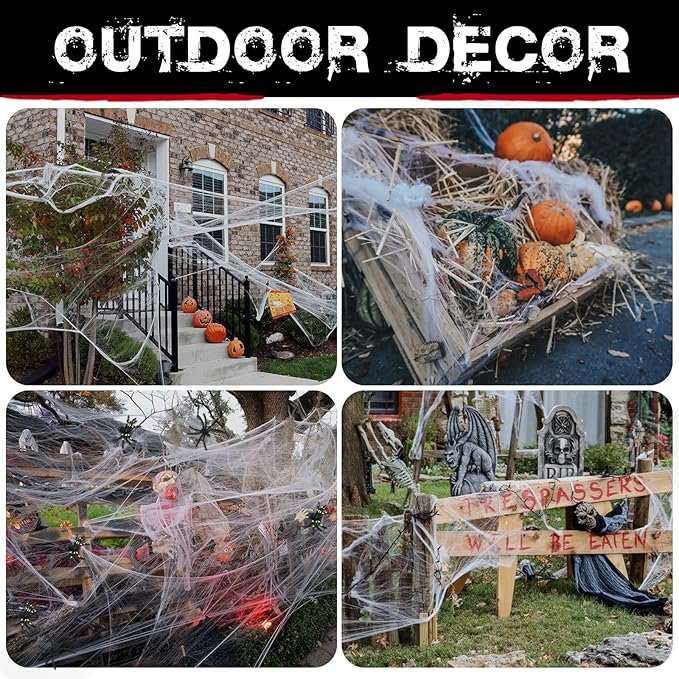 1400 sqft Halloween Spider Webs Decorations with 150 Extra Fake Spiders, Super Stretchy Cobwebs for Halloween Decor Indoor and Outdoor - Image 5